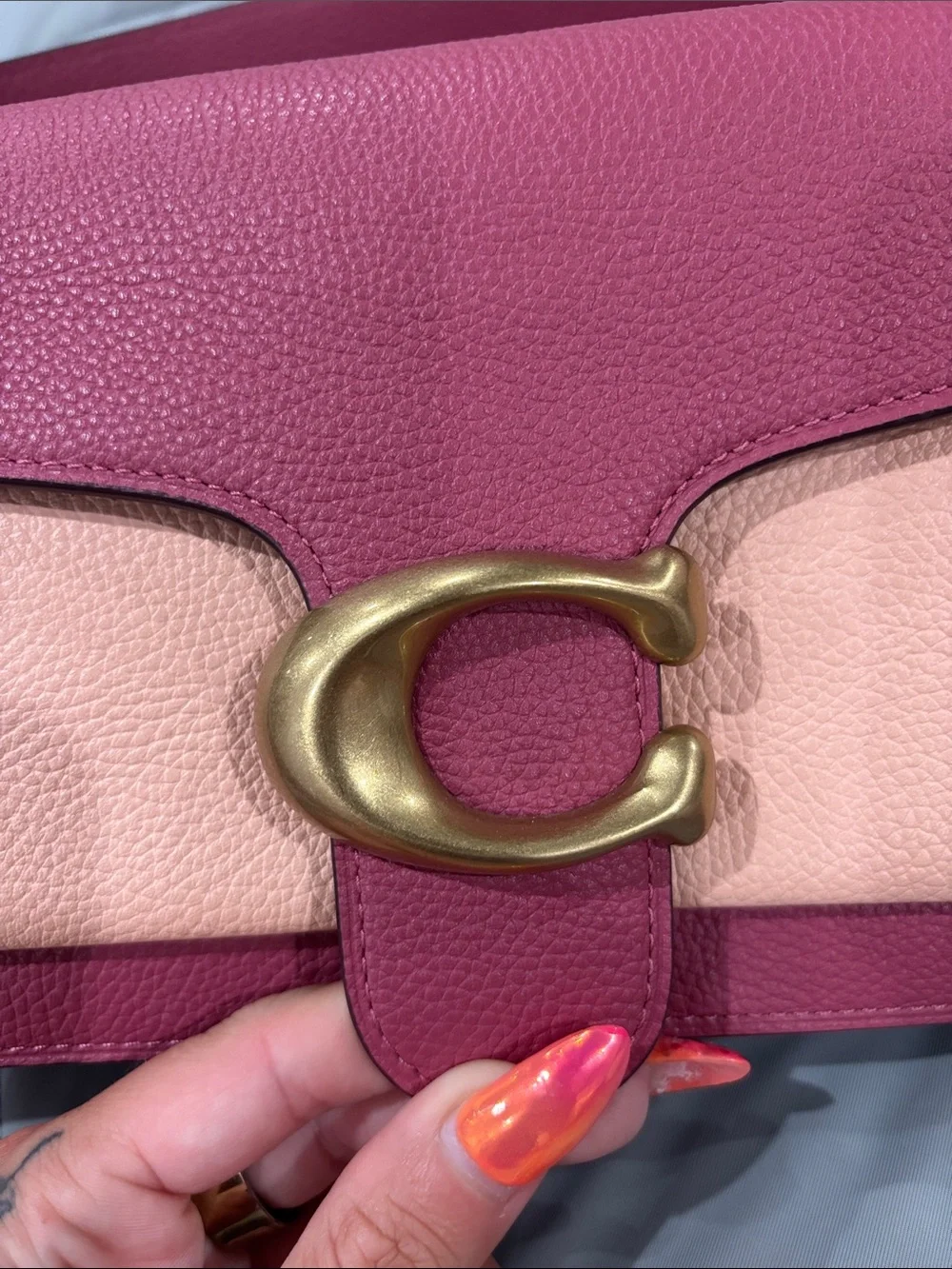 Coach Tabby Colorblock Pebbled Leather Shoulder Bag in Pink Peach